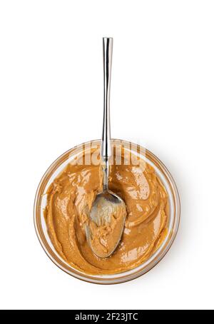 Creamy peanut butter in spoon Stock Photo