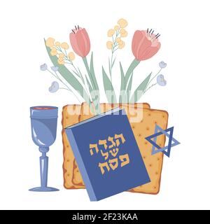 Jewish Passover festival items flat vector illustration isolated on ...