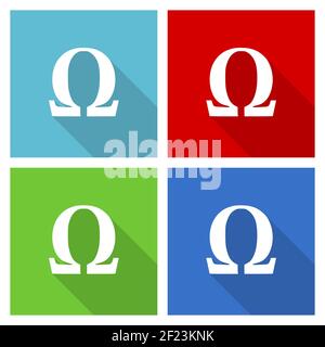 Omega icon set, flat design vector illustration in eps 10 for webdesign and mobile applications in four color options Stock Vector