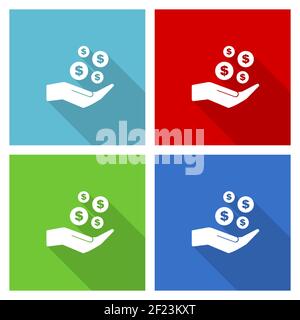 Money, cash icon set, flat design vector illustration in eps 10 for webdesign and mobile applications in four color options Stock Vector