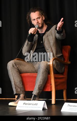 Kassel, Germany. 10th Mar, 2021. Florian Lutz, designated artistic director of the Staatstheater Kassel, speaks at an online press conference. Together with the designated heads of division, he presented the new concepts from the 2021-22 season. Credit: Uwe Zucchi/dpa/Alamy Live News Stock Photo