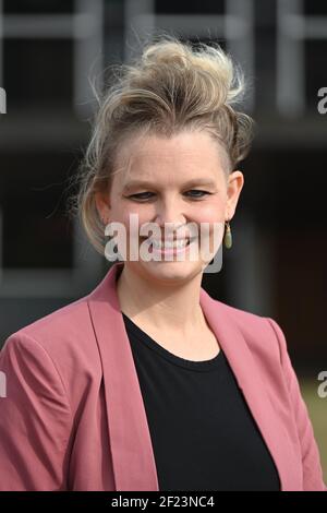 Kassel, Germany. 10th Mar, 2021. Barbara Frazier, Young State Theatre, photographed in front of the State Theatre. At an online press conference, the artistic director and the new division heads presented the new concepts starting with the 2021-22 season. Credit: Uwe Zucchi/dpa/Alamy Live News Stock Photo