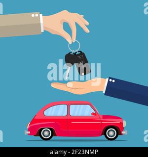 Dealer giving keys chain to a buyer hand Stock Vector