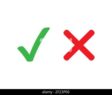 Checkmark cross vector symbol on white background. Yes no or accepted not accepted symbol. Green and red icons in flat. EPS 10 Stock Vector