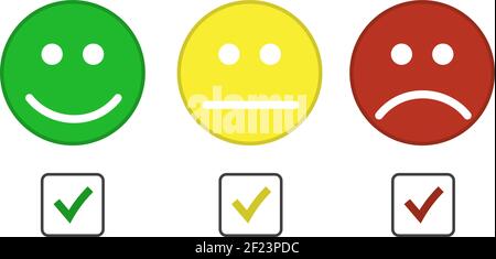 Happy, sad smiley and like, dislike icon symbol in red and green circle ...