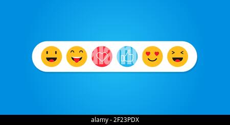 Abstract Set of Emoticons. Emoji flat style social icons on blue background. Vector illustration EPS 10 Stock Vector