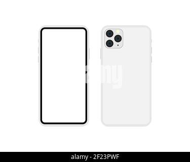 New smartphone model 2019 blank screen. Smartphone model 11 pro in silver color mockup. Vector EPS 10 Stock Vector