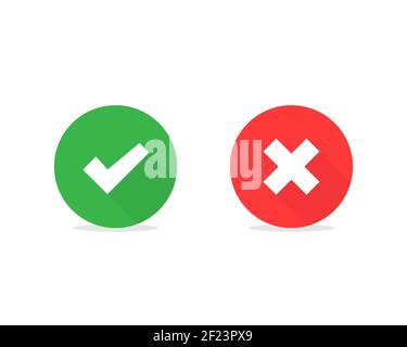 Checkmark cross vector symbol on white background. Yes no or accepted not accepted symbol. Green and red icons in flat. EPS 10 Stock Vector