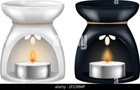 Aroma lamp in two versions: white and black isolated on white background. Vector illustration. Stock Vector
