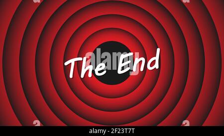 Movie ending screen. Inscription The End on the background of red circles. End cartoon screen. Vector illustration EPS 10 Stock Vector