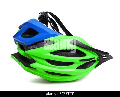 Multicolor bicycle helmet upside down. Isolated on white background. Stock Photo