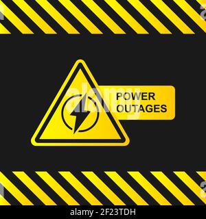 Power outage icon on a black background with stripes of attention. Yellow-black banner. Vector illustration EPS 10 Stock Vector