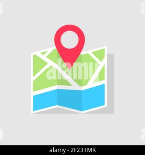 The direction of travel on the map is indicated by a red pointer. Map with pointer symbol. Navigator or guide. Vector illustration EPS 10 Stock Vector
