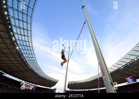 Ninon Guillon-Romarin competes in women pole vault during