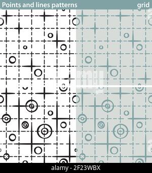 Four seamless patterns made with dots and lines. Stock Vector