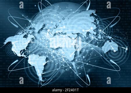 3D illustration. Digital view background of the world connected with computer systems. Computers, internet and networks connect every part of the glob Stock Photo