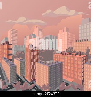 Evening cityscape perspective vector illustration. Sunset landscape vector concept illustration. EPS 10 Stock Vector