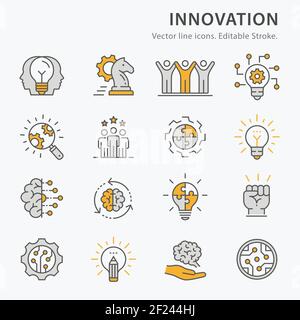 Innovation flat line icon set. Vector illustration. Editable stroke. Stock Vector