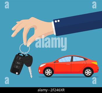 Dealer giving keys chain to a buyer hand Stock Vector