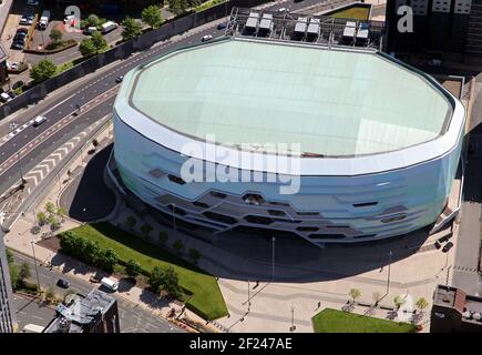 aerial view of Leeds First Direct Arena Stock Photo