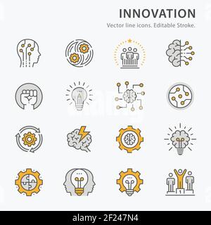 Innovation flat line icon set. Vector illustration. Editable stroke. Stock Vector