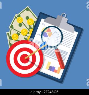 clipboard with financial reports and pen. Stock Vector