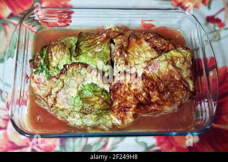 stuffed savoy cabbage in a glass pot Stock Photo - Alamy