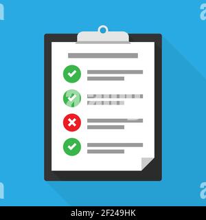 Clipboard with a checklist, tasks completed and not completed. Vector illustration EPS 10 Stock Vector