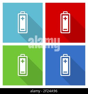 Battery icon set, flat design vector illustration in eps 10 for webdesign and mobile applications in four color options Stock Vector