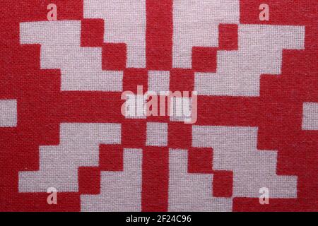 White and Red Cotton Texture Closeup Stock Photo