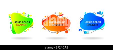Set of modern gradient abstract vector banners. Liquid color banners. Flat geometric shapes of different colors with black outline. EPS 10 Stock Vector