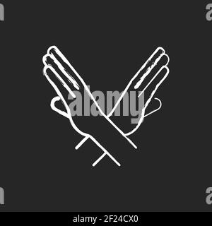 Crossed arms stop gesture chalk white icon on black background Stock Vector