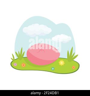 Egg with grass and happy easter, for banner, greeting card, social media advertising. Stock Vector
