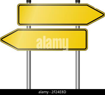 yellow signpost road sign as used in Germany pointing in both directions with copy space for text, realistic vector illustration Stock Vector