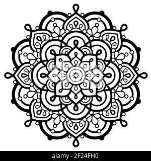 Indian Mandala vector art, geometric design in black and white - yoga, Zen, mindfulness concept Stock Vector