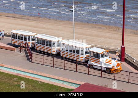 The land train tourist ride on the promenade at Marine Drive in Bridlington, East Yorkshire Stock Photo