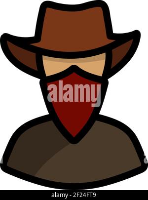 Cowboy With A Scarf On Face Icon. Editable Outline With Color Fill Design. Vector Illustration. Stock Vector