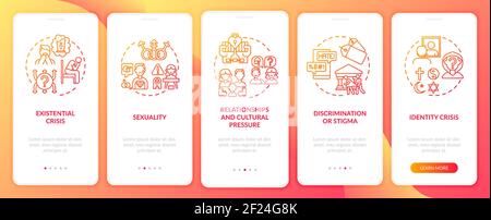 Issues with religion red onboarding mobile app page screen with concepts. Identity crisis Stock Vector