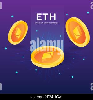 ETH ethereum cryptocurrency with network vector on dark background Stock Vector