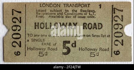Old London Transport Underground or Tube Ticket from Holloway Road Station Stock Photo