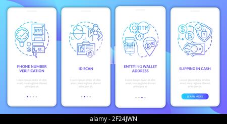 Bitcoin ATM verification steps onboarding mobile app page screen with concepts Stock Vector