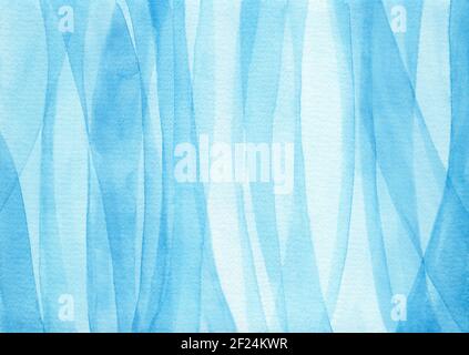 Watercolor blue stripes abstract background. Wave or sea pattern. Hand painted multi layers illustration Stock Photo