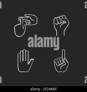 Hand gestures chalk white icons set on black background Stock Vector