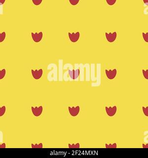 Yellow seamless pattern with red hand drawn tulips. Stock Vector