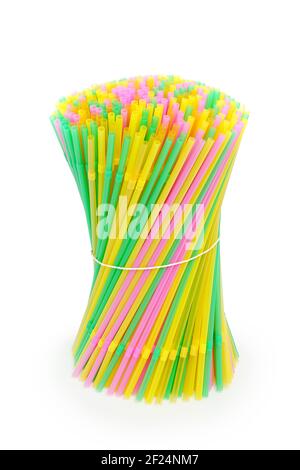 colorful plastic straws isolated on white Stock Photo