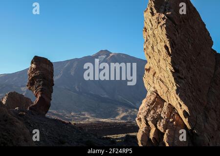 Volcano Teide on Tenerife, Spain, view through rock formations Stock Photo
