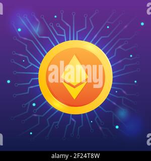 ETH ethereum cryptocurrency with network vector on dark background Stock Vector