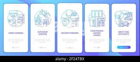 ATM safety tips onboarding mobile app page screen with concepts Stock Vector