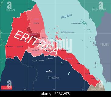 Eritrea country detailed editable map with regions cities and towns, roads and railways, geographic sites. Vector EPS-10 file Stock Vector
