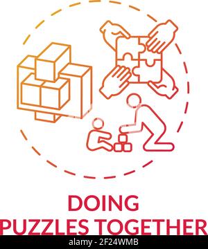 Doing puzzles together concept icon Stock Vector